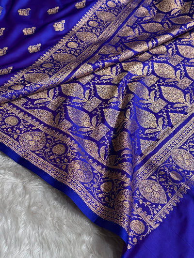Banarasi Satin Katan Saree With Boota in Royal Purple Shades SK98