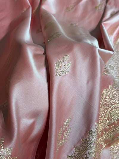 Banarasi Baby Pink Booti Pattern Katan Silk Saree