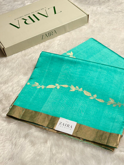 Sea Green Shades Handwoven Pure Raw Mango Silk RM-39