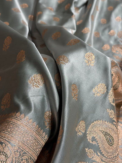Floral boota Satin katan Silk Saree In Turquoise Shades SK12