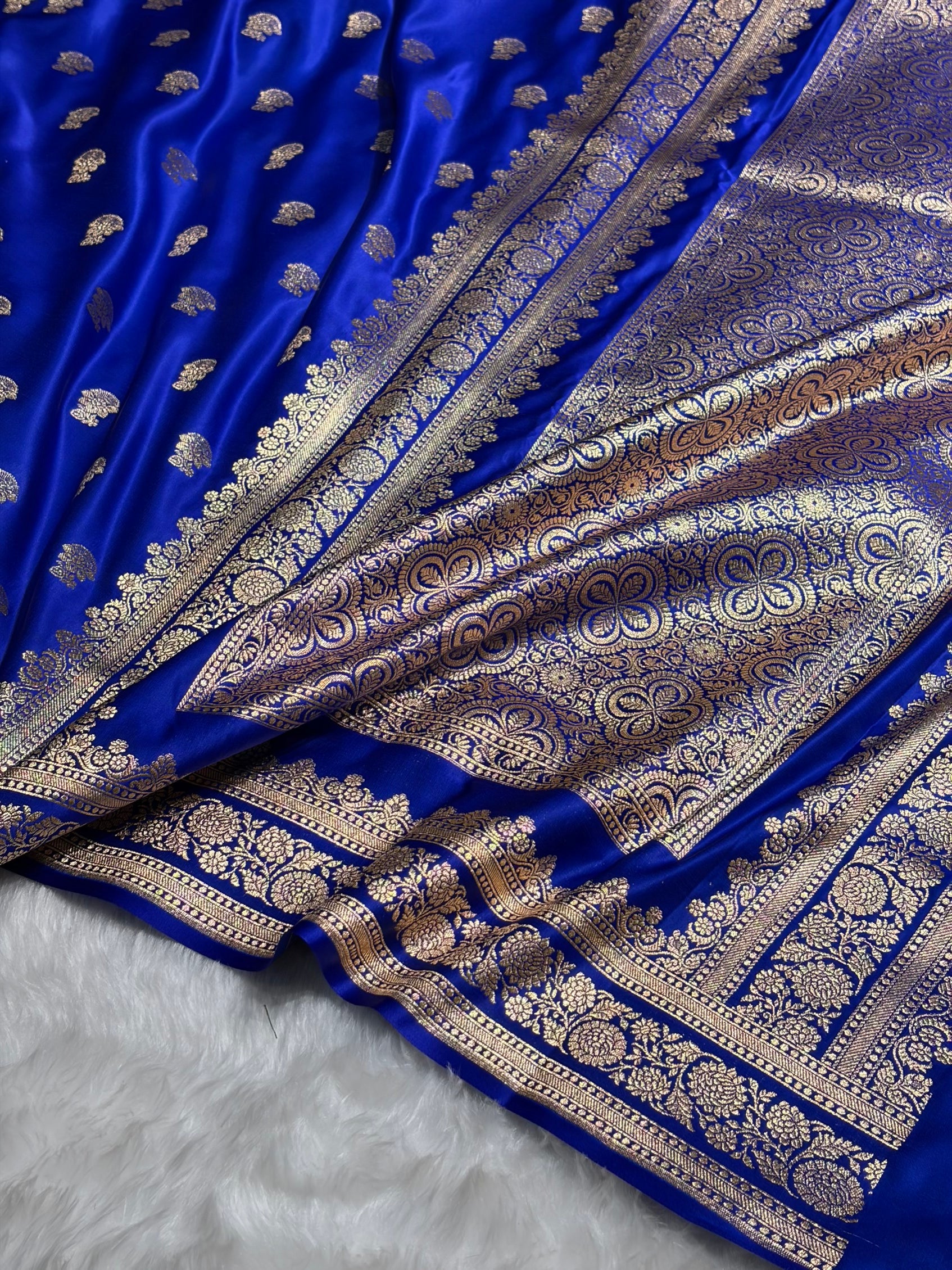 Royal Blue Booti Pattern Satin Katan Silk Saree SK49