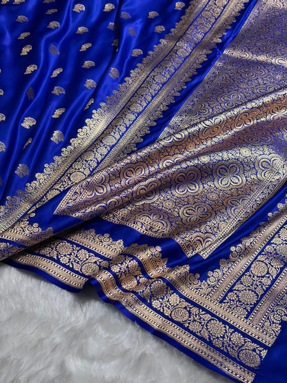Royal Blue Booti Pattern Satin Katan Silk Saree SK49