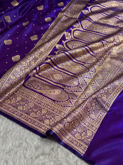 Banarasi Cross Purple Shades Booti Pattern Banarasi Satin Silk Saree SS59