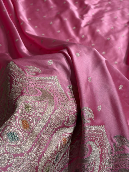 Banarasi Skirt Border Pattern in Baby Pink Shades Floral Mashru Silk Saree MCS95