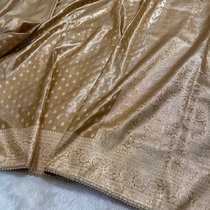 Beige Booti Satin Silk Saree with gotta patti