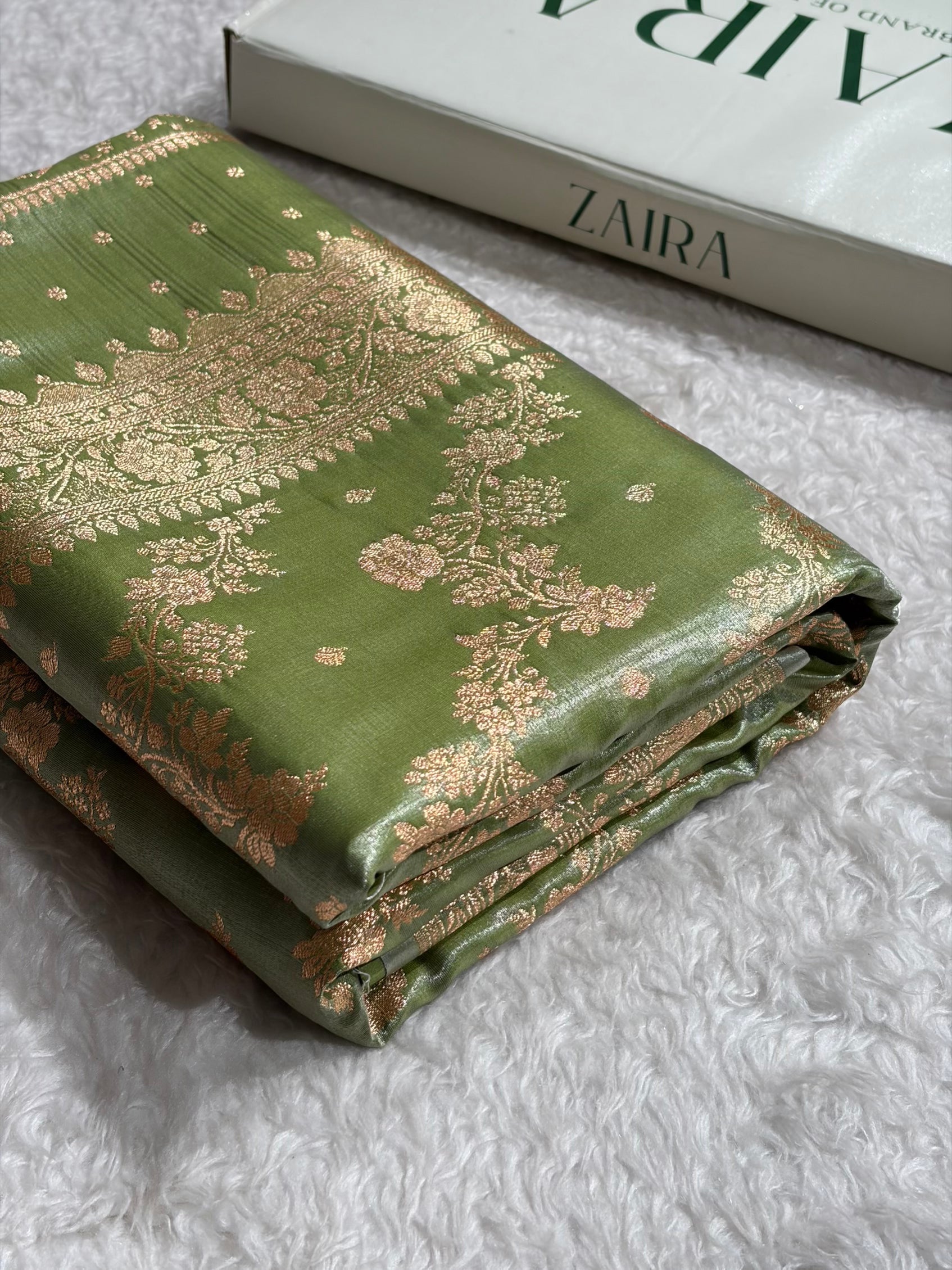 Satin Silk Saree Banarasi Cross with booti In Pista Shades SS22