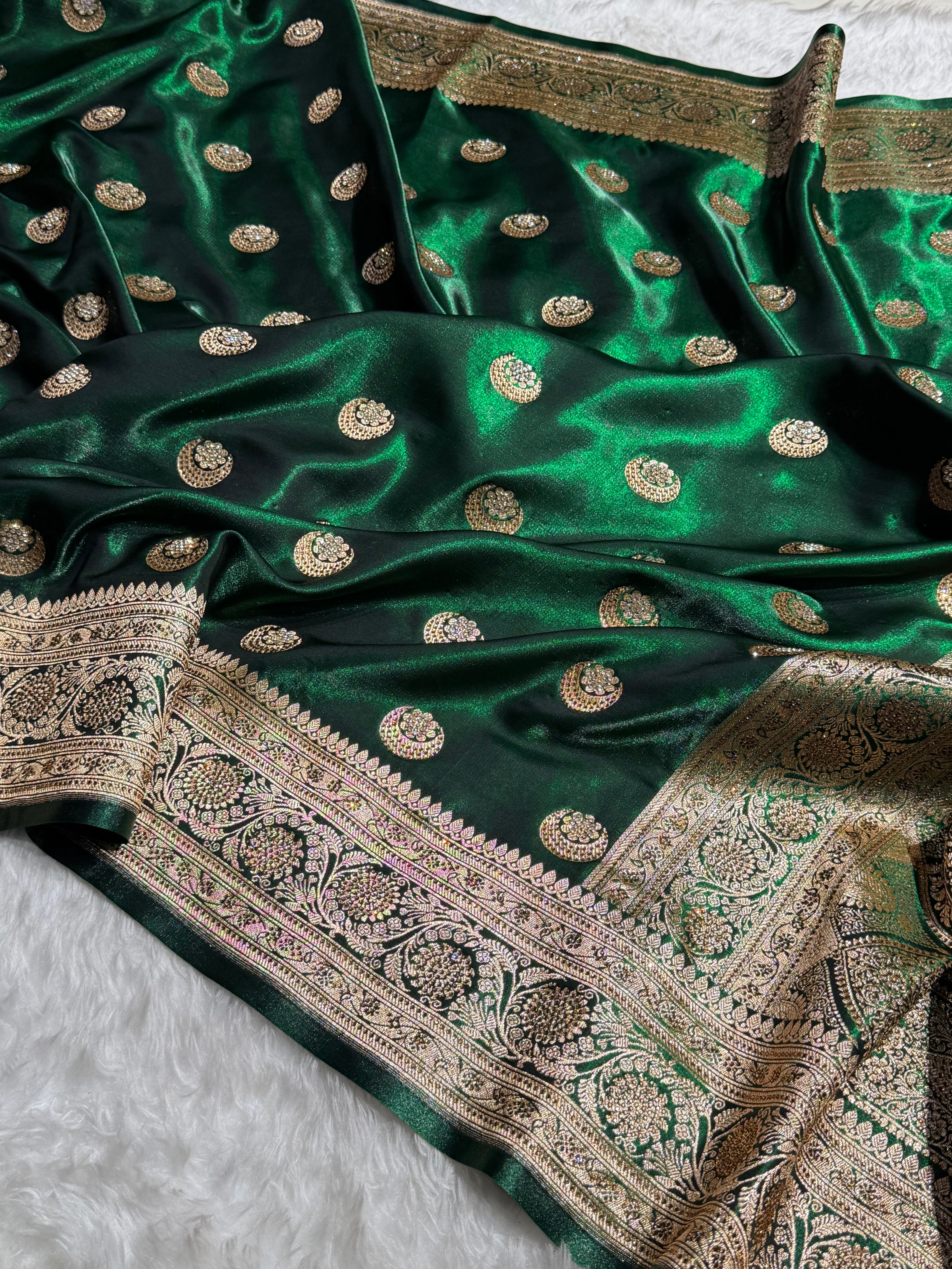 Chand Tara Bottle Green Boota With Traditional Banarasi Swarovski Work BSS04 (R)