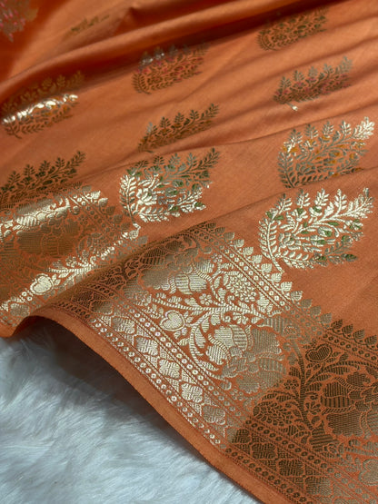 Minakari Pastel Orange Shades Pure Chiniya Silk CH-02