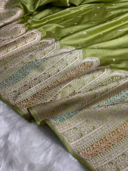 Skirt Border Pista Green Minakari Mashru Silk Saree MS13