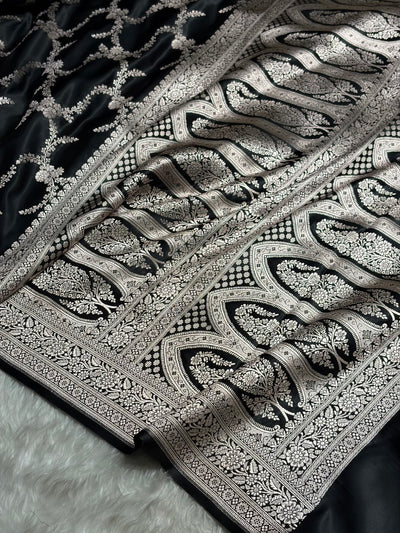 Black Shades Banarasi With Floral Border Mashru Silk Saree MSM-127