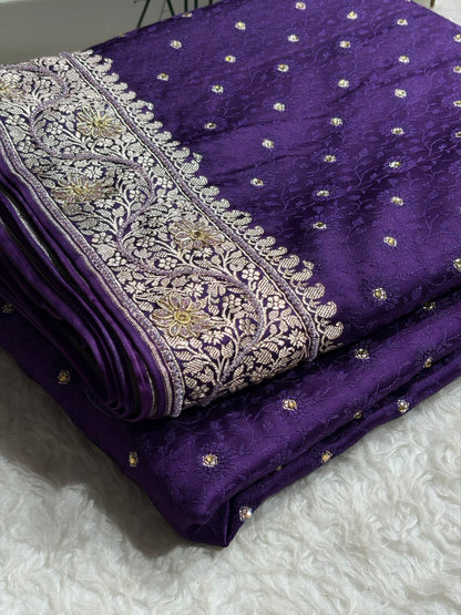 Purple Shades Booti Tanchoi With Ari & Zardozi Work Mashru Silk Saree BMS49
