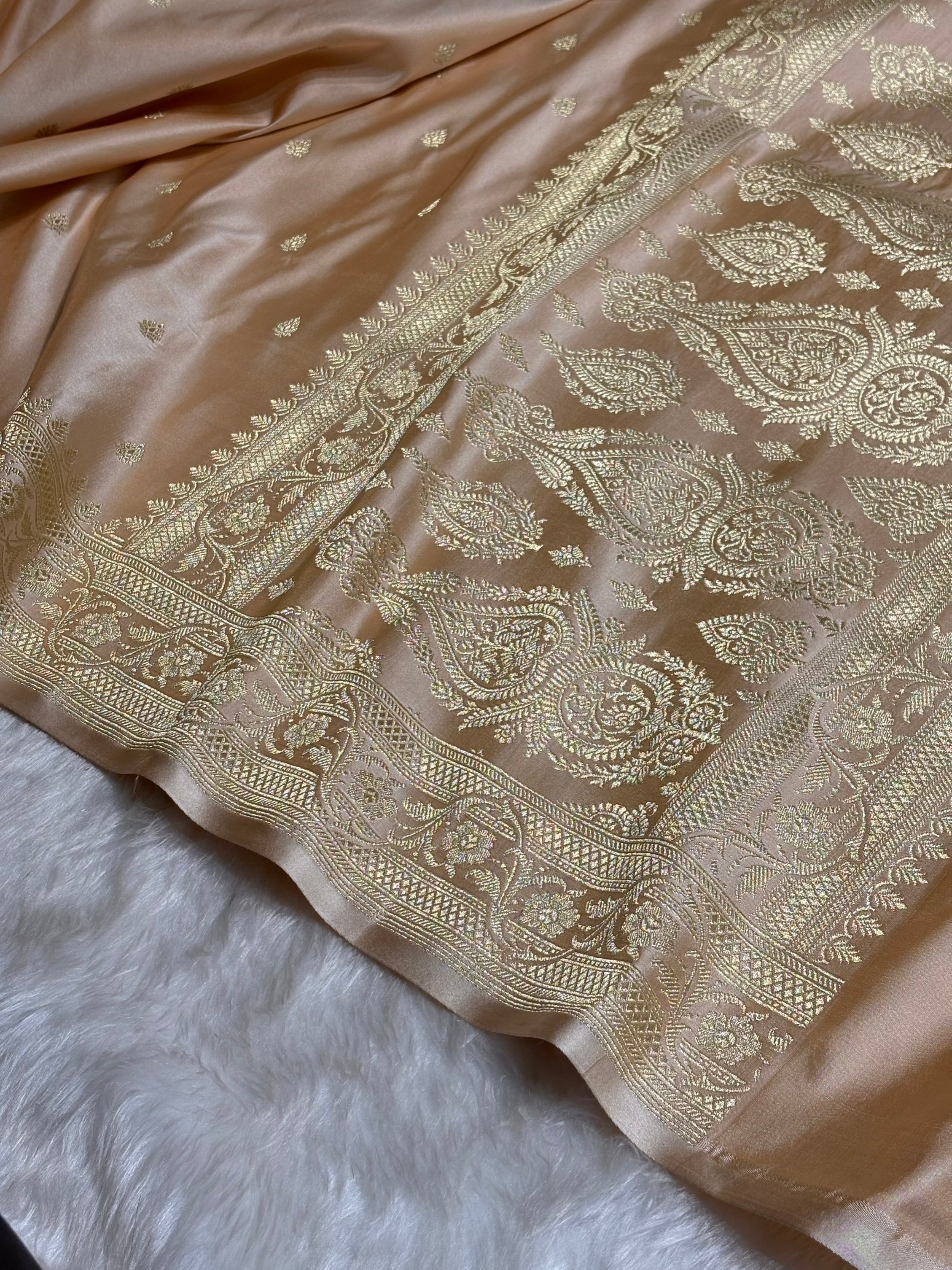 Beige Shades Satin Katan Silk Saree SK64