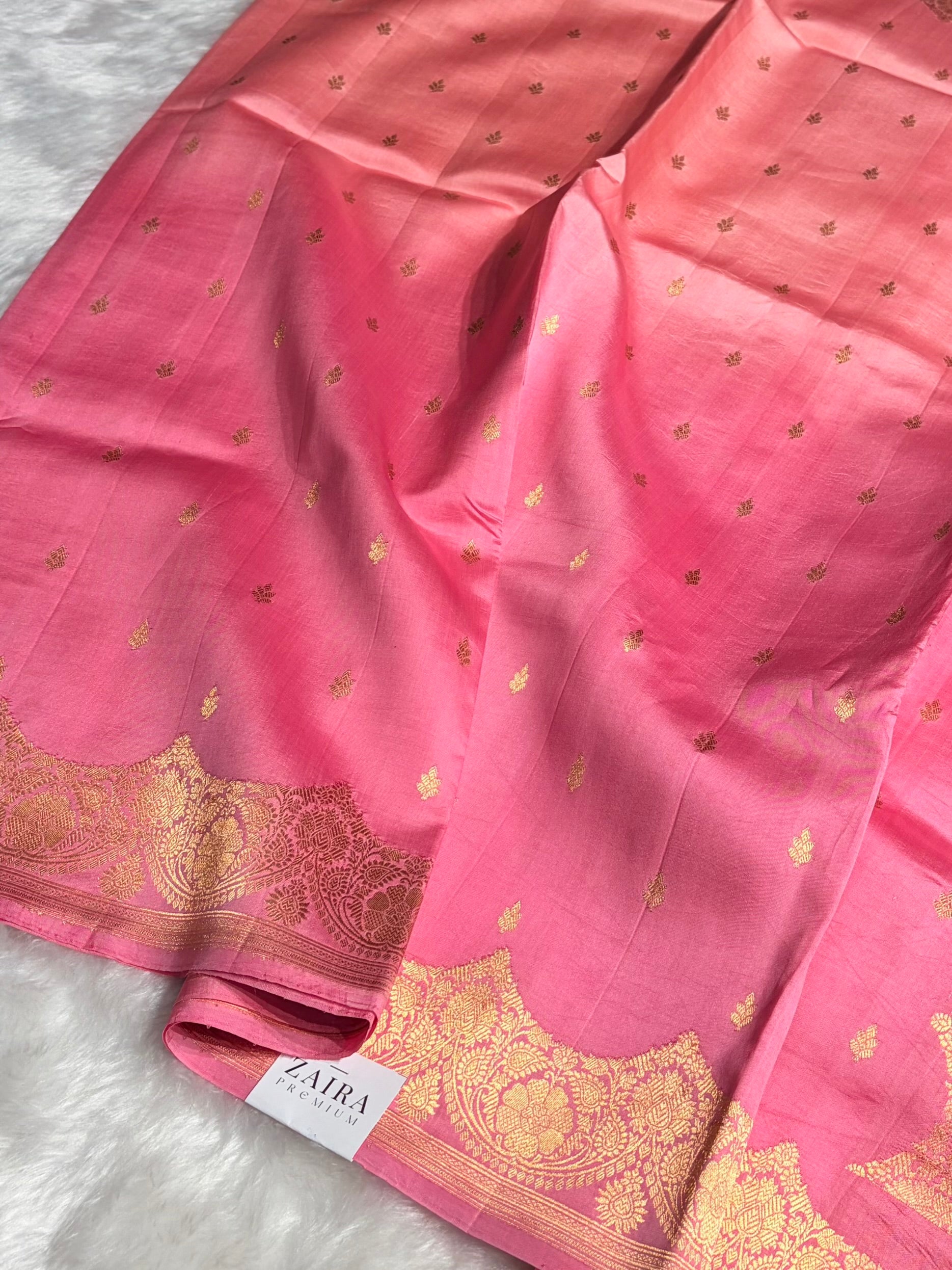 Ombré Baby Pink Shades Meena Boota Handwoven Raw Mango Silk RM-25