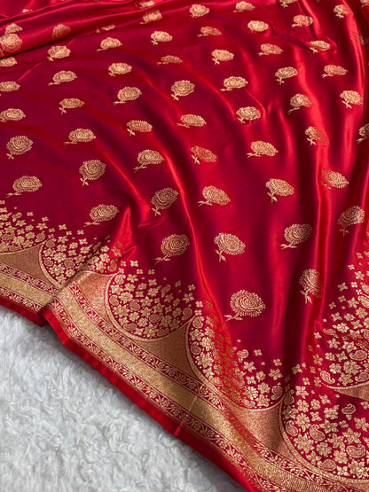 Banarasi Satin Katan Saree With Boota in Cross Red Shades SK111