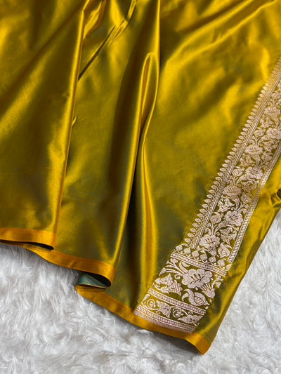 Contrast German Blue / Mustard Shades Banarasi Booti Pattern Mashru Silk Saree MSM-138