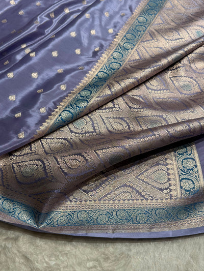 Lavender Shades With Contrast Border Crepe Silky Katan Banarasi Saree CSK-10