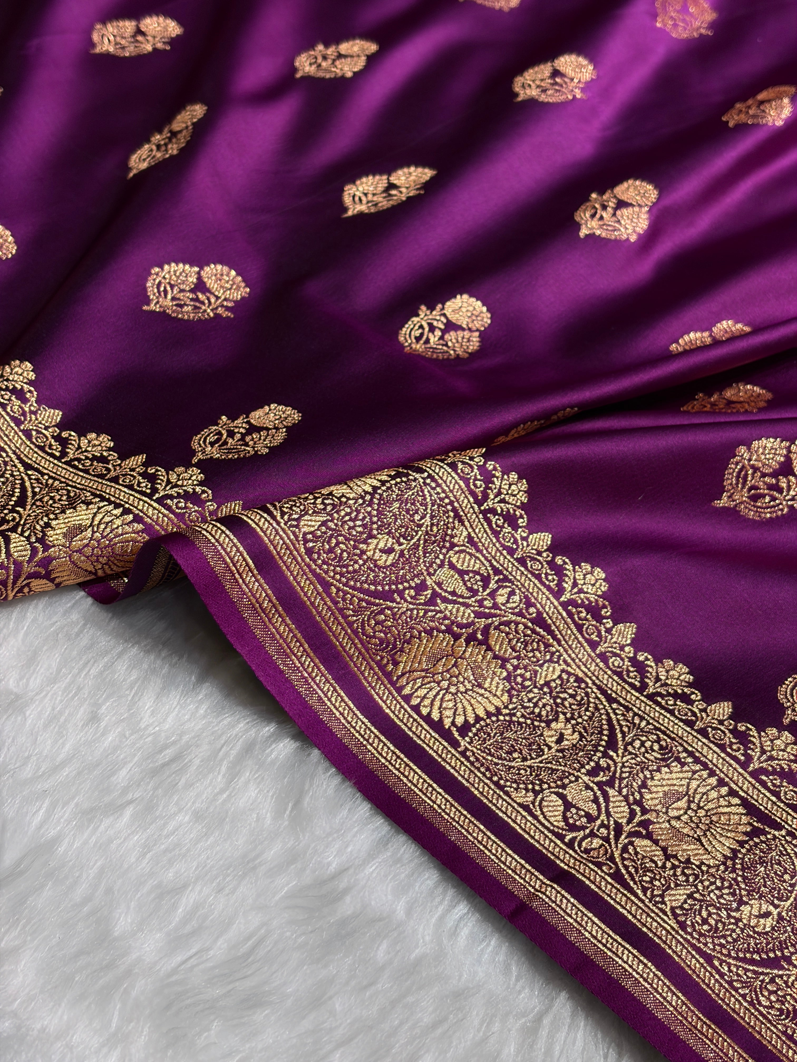 Banarasi Satin Katan Saree With Boota in Wine Shades SK99