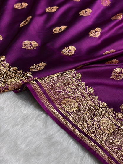 Banarasi Satin Katan Saree With Boota in Wine Shades SK99