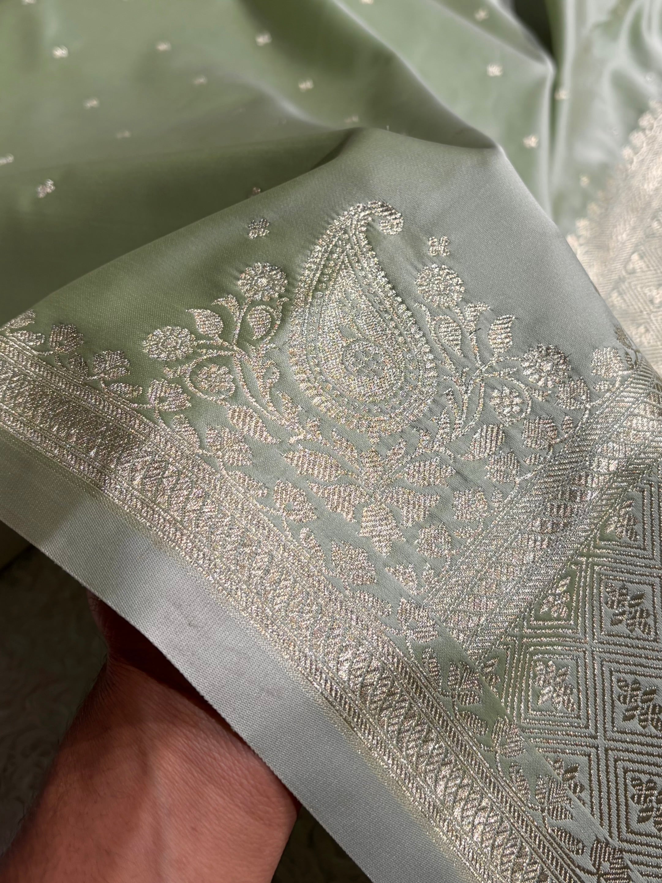 Light Pista Shades Banarasi Boota Pattern Floral Mashru Silk Saree MSM-119