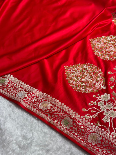 Red Shades Banarasi With Plain Minakari Broder Pattern Mashru Silk Saree MSM-135