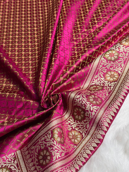 Firozi  - Rani Contrast Jamawar Tanchoi Jaal Katan Silk Saree SKTM-21
