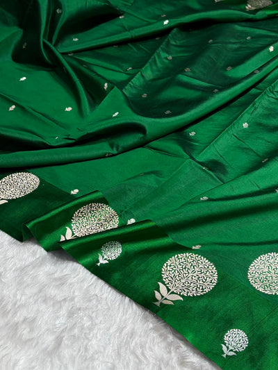 Bottle Green Shades Handwoven Pure Paper Katan Silk RM-65