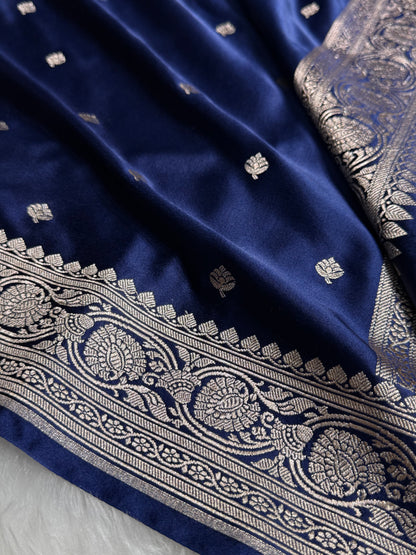 Navy Mashru Satin Silk Booti