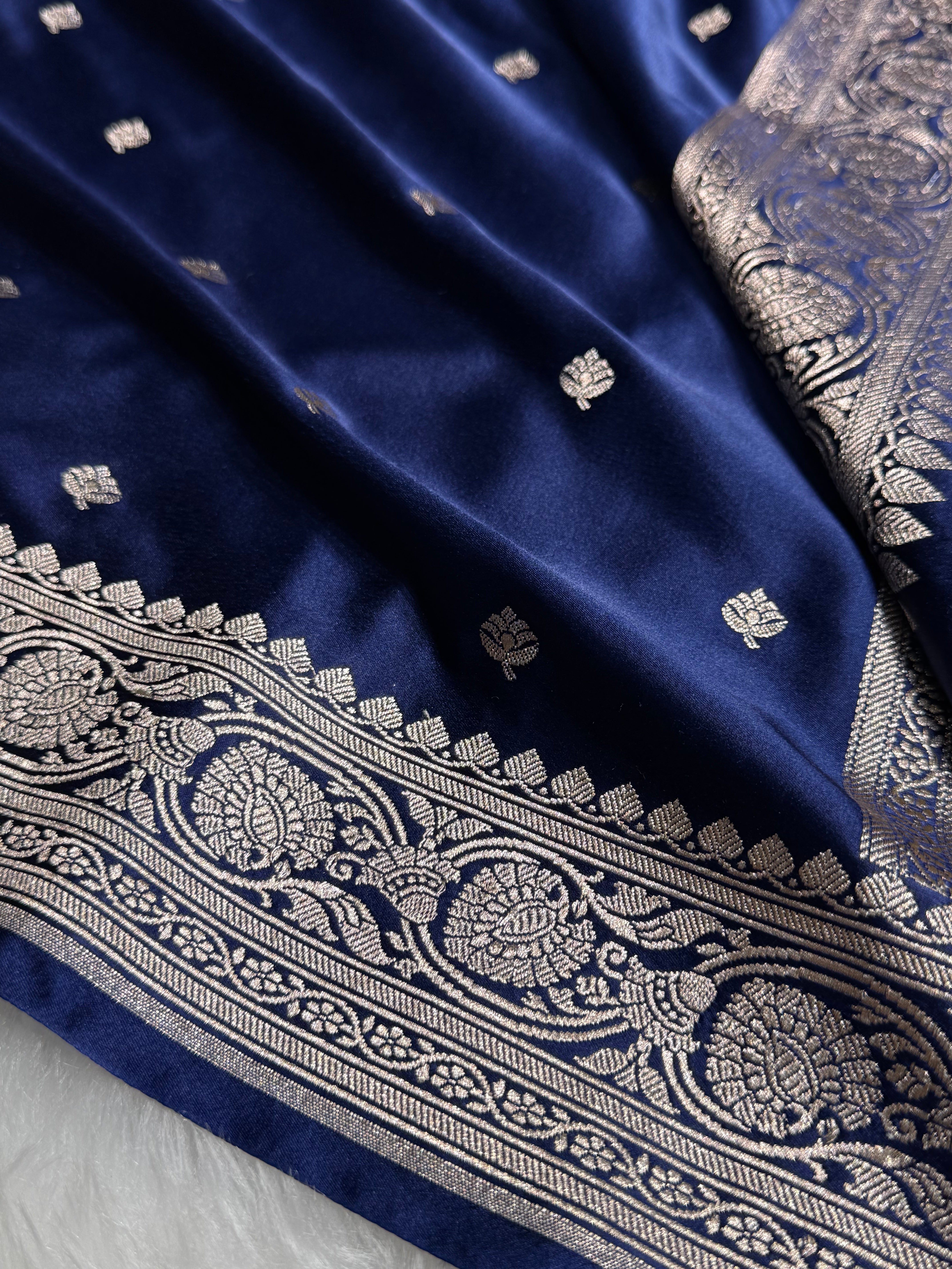 Navy Mashru Satin Silk Booti