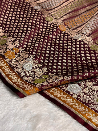 Garnet Shades Floral Minakari Skirt Border Mashru Silk Saree MSM-83