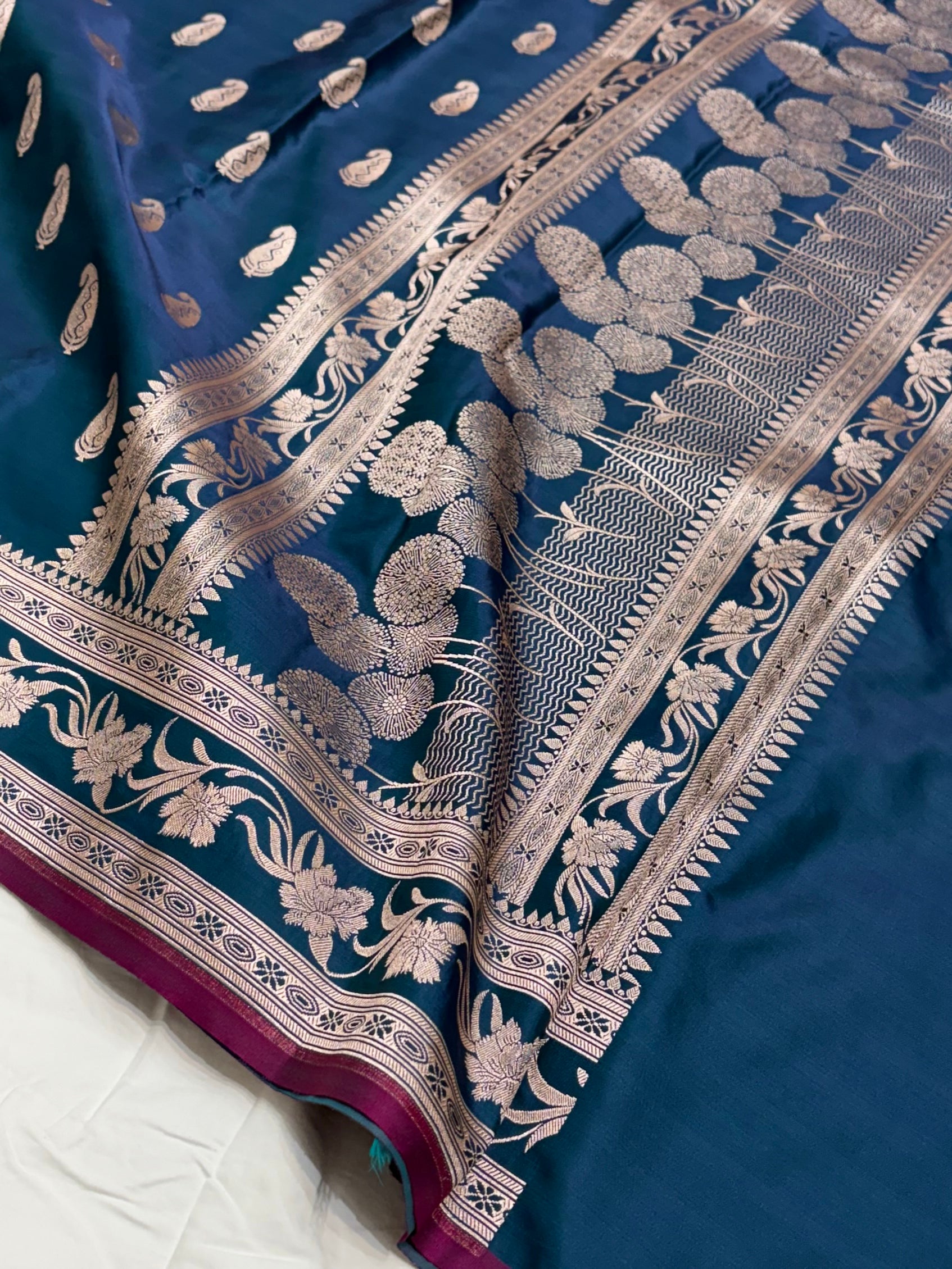 German Blue Shade With Booti Pattern Mashru Silk Saree