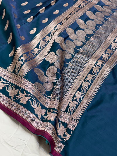 German Blue Shade With Booti Pattern Mashru Silk Saree