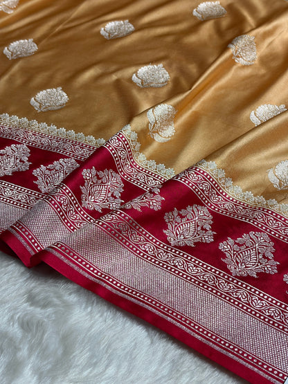 Contrast Pista Green With Rani  Motif Mashru Silk Saree MS43