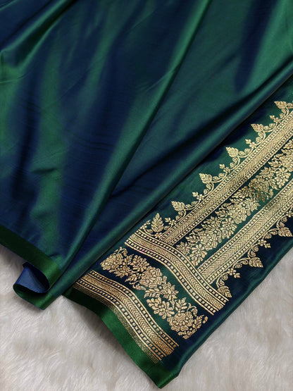 Cross Green Banarasi Booti Katan Silk Saree SKM17