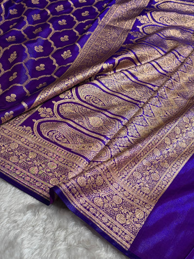 Purple Shades Jaal Pattern Banarasi Satin Silk Saree SS57
