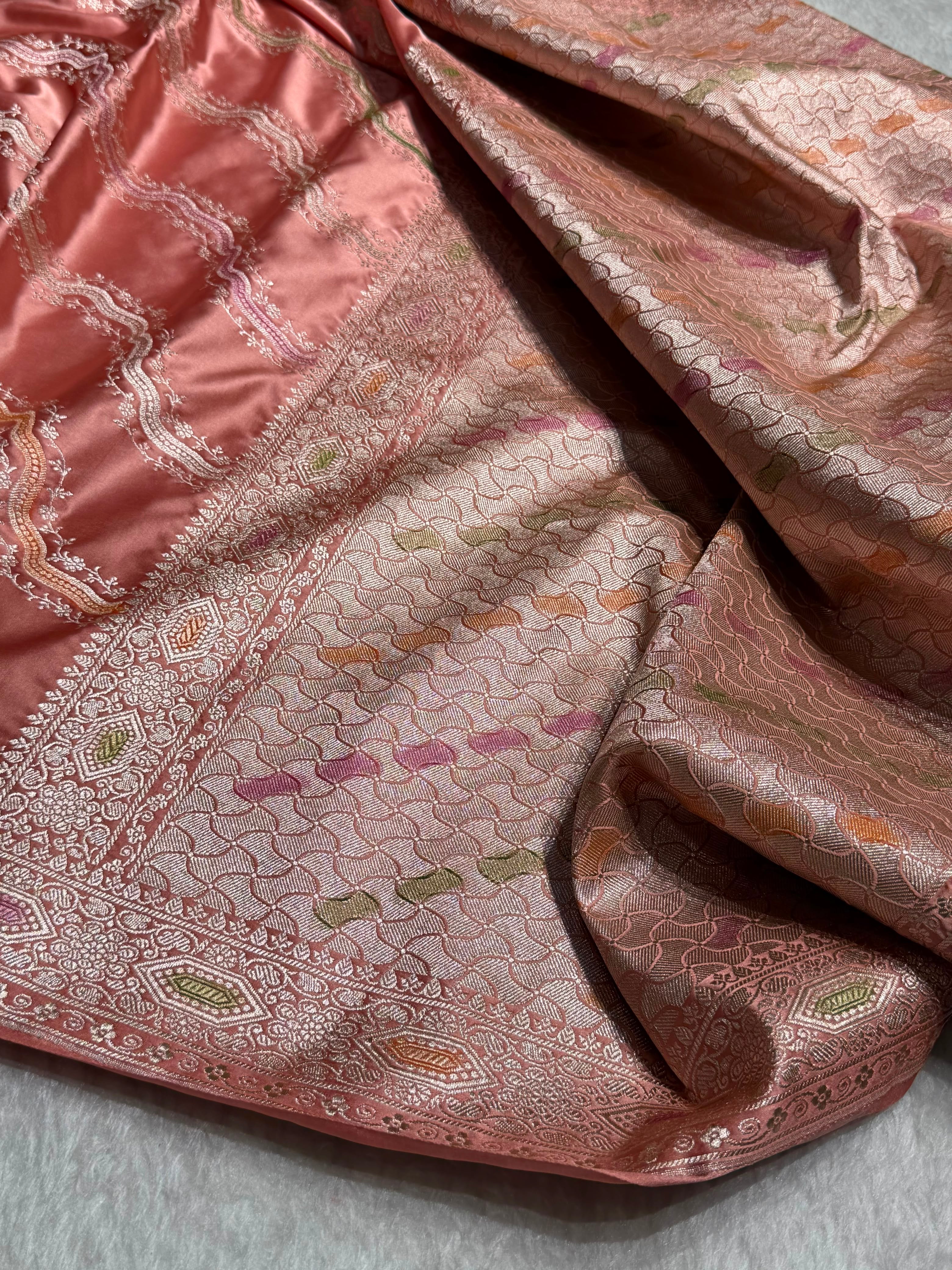 Banarasi Minakari Cross Pattern in Gajiri Shades Mashru Silk Saree MCS93