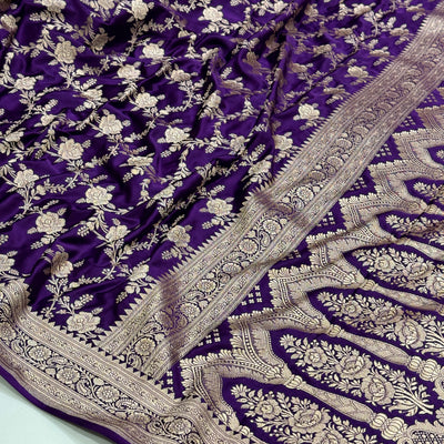 Purple Floral Jaal Mashru Silk Saree