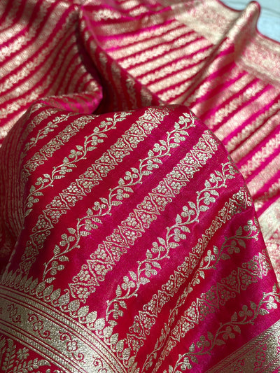 Cross Rani Shades Stripe Pattern Banarasi Satin Silk Saree SS46