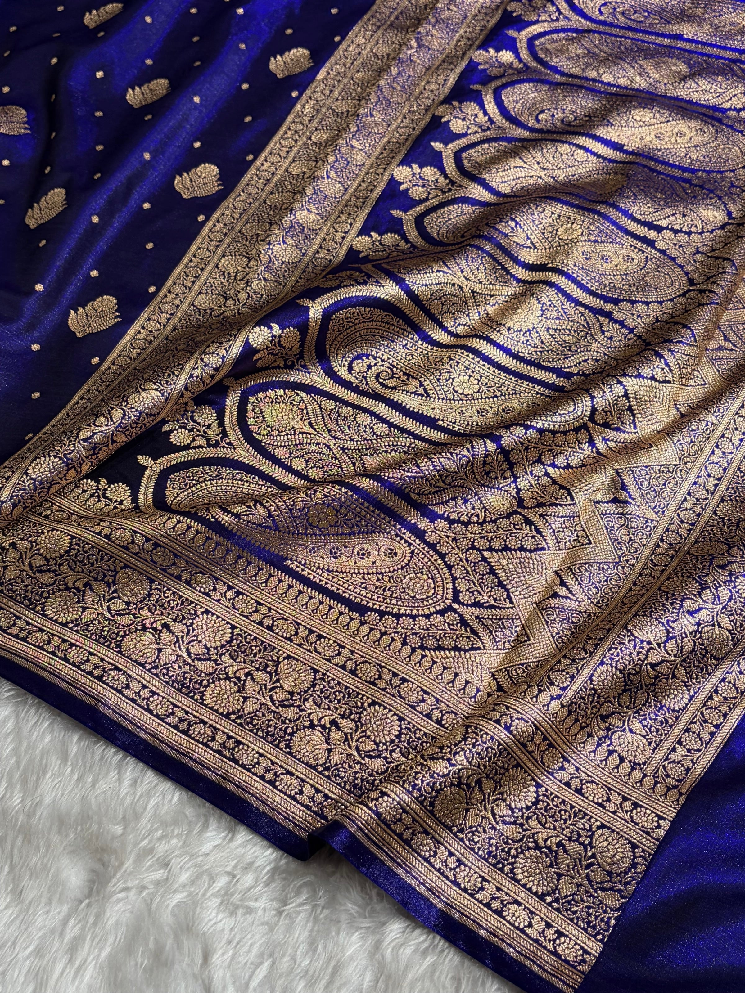 Banarasi Royal Blue Shades Booti Pattern Banarasi Satin Silk Saree SS59