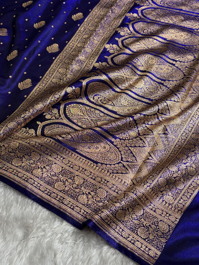Banarasi Royal Blue Shades Booti Pattern Banarasi Satin Silk Saree SS59