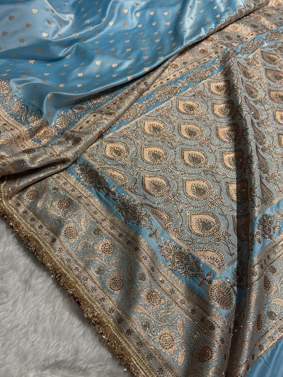 Banarasi Katan Silk Saree In light Sky Blue Shades With Swarovski & Gotta Patti Work BSKGP08