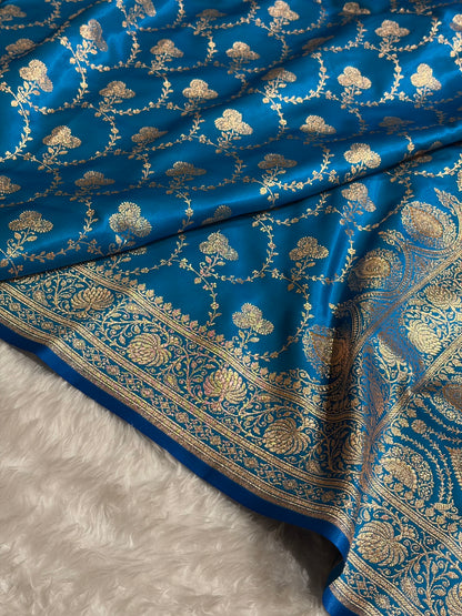 Satin Silk Saree Jaal in Firozi Shades SS23