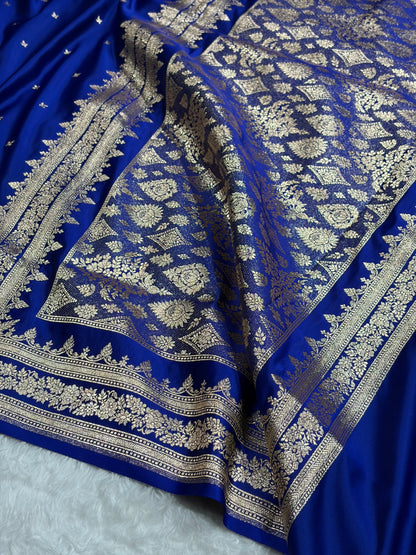 Cross Royal Blue Shades Banarasi Booti Katan Silk Saree SKM17