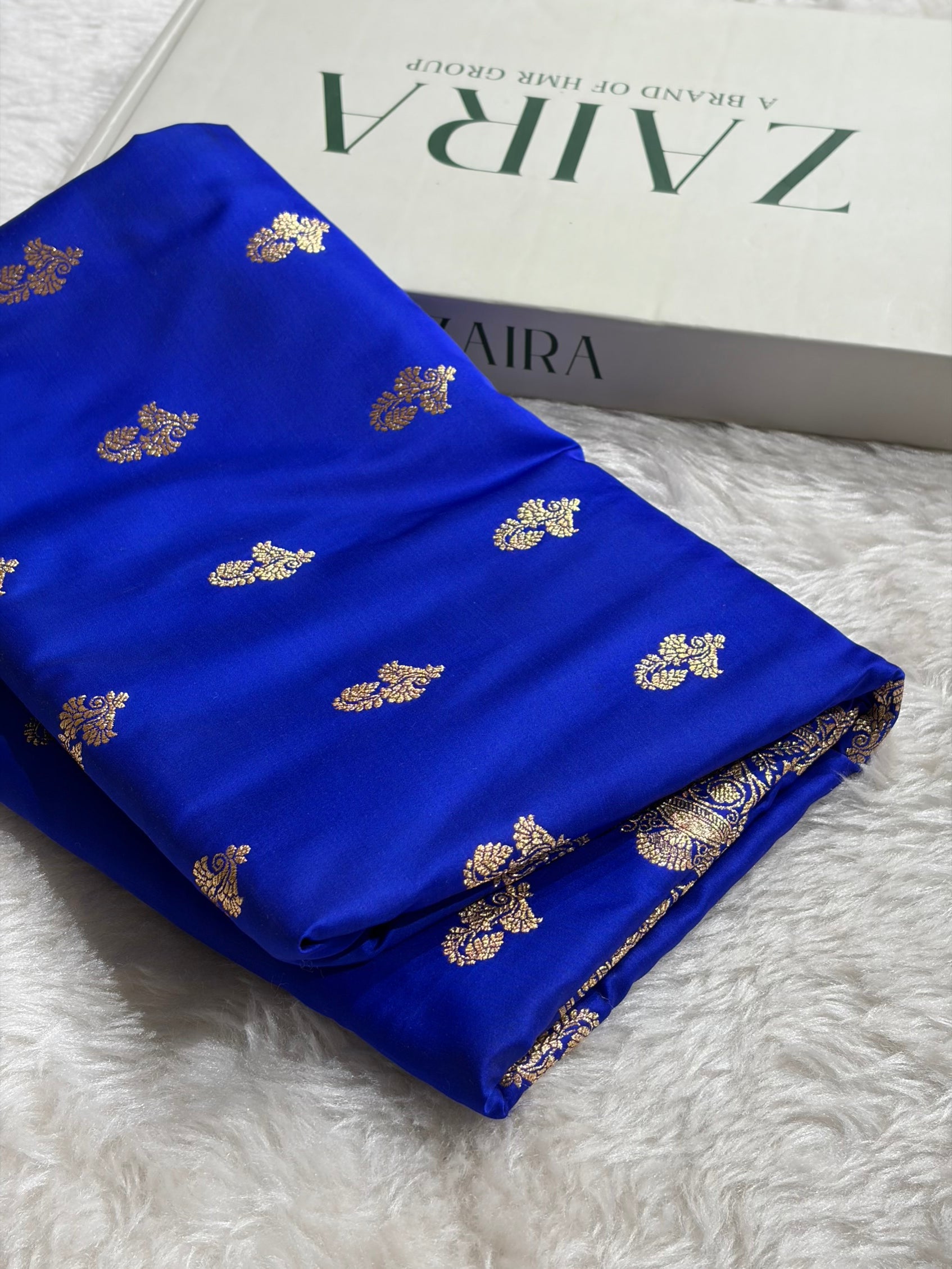 Royal Blue Shades Floral Booti Motif Satin Katan Silk saree SK61