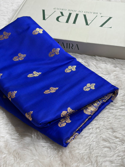Royal Blue Shades Floral Booti Motif Satin Katan Silk saree SK61