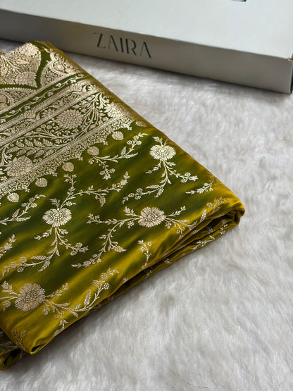 Liril Green Banarasi Jaal Katan Silk Saree SKM37