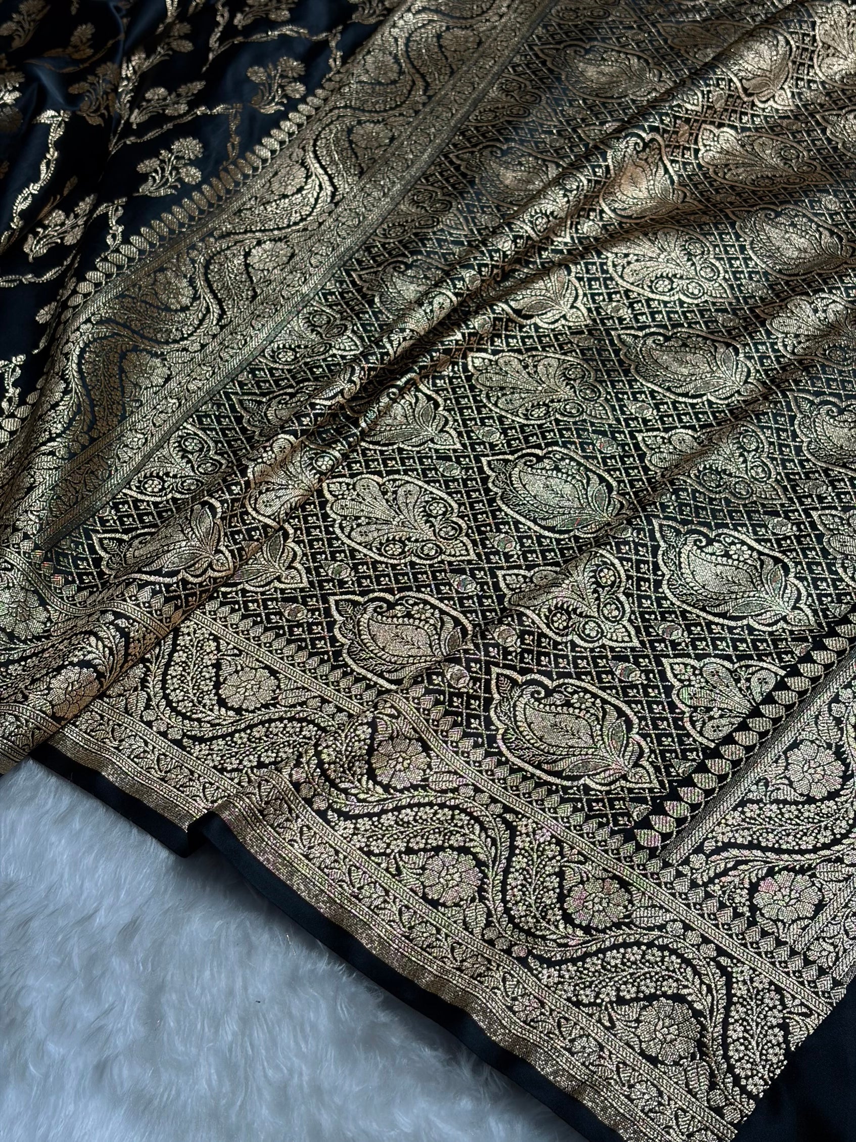 Black with Boota Pattern Satin Katan Silk Saree SK67
