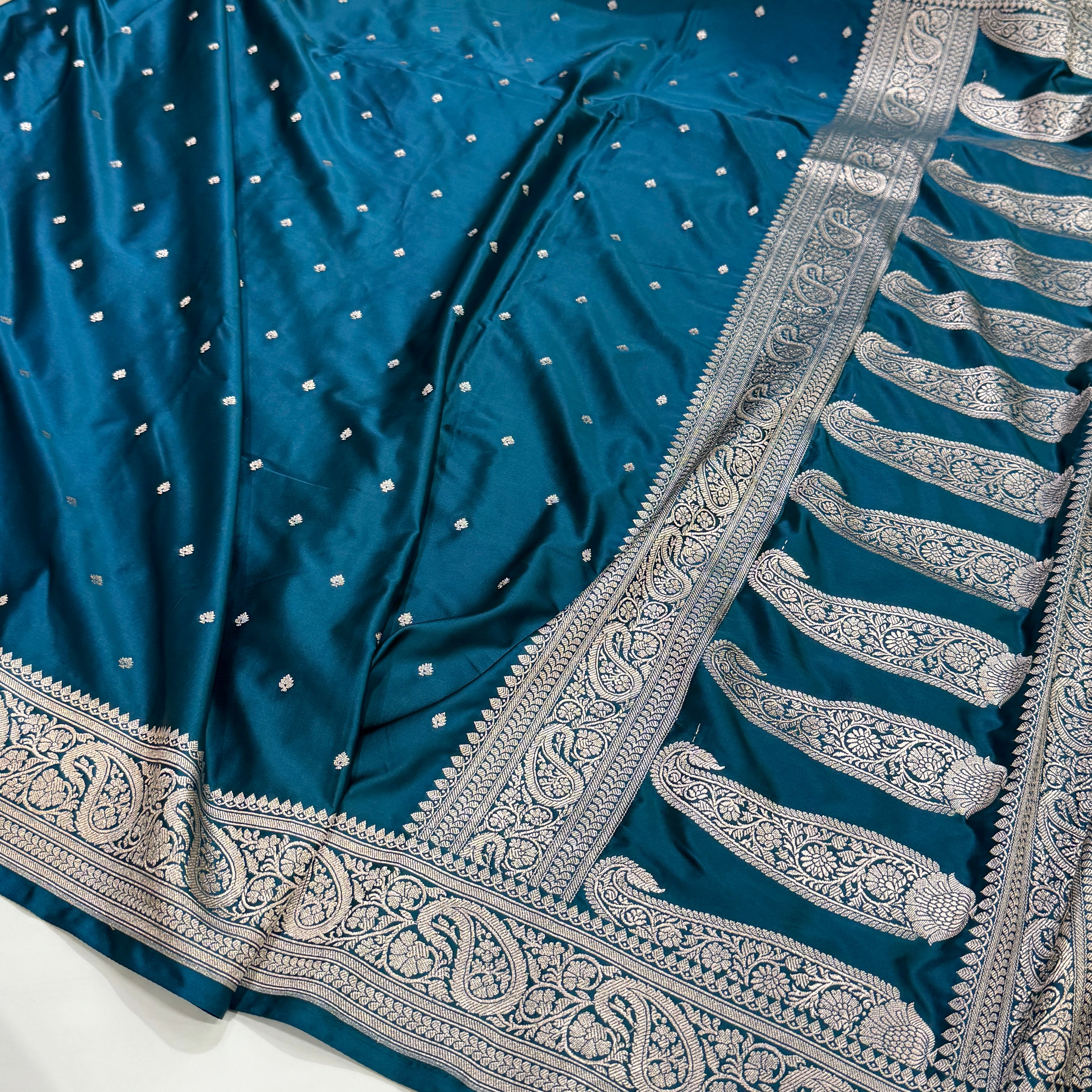 Beautiful German Blue Mashru Silk Saree