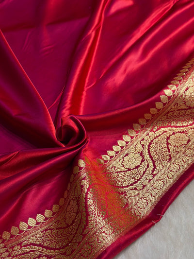 Megentic Red Cross with Boota Pattern Satin Katan Silk Saree SK67