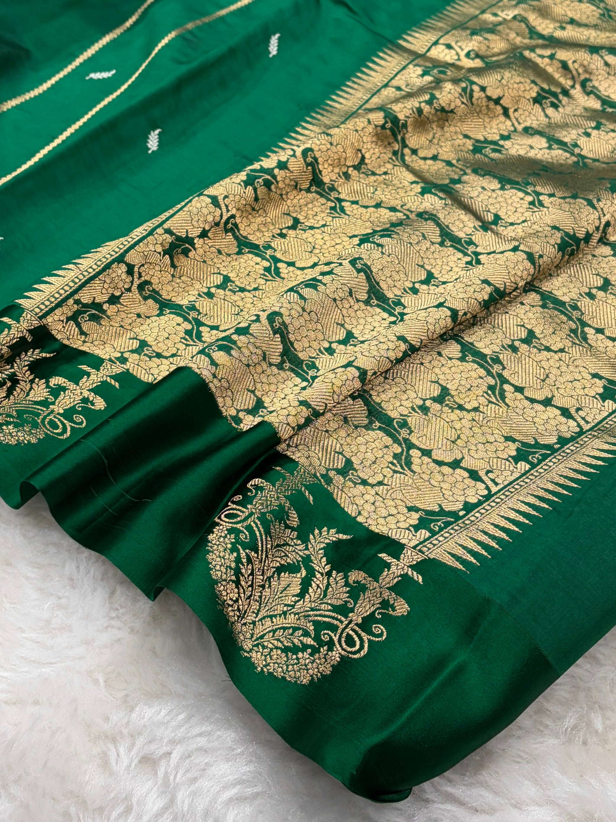 Bottle Green Shades Rangkart Handwoven Pure Katan Paper Silk RM-44