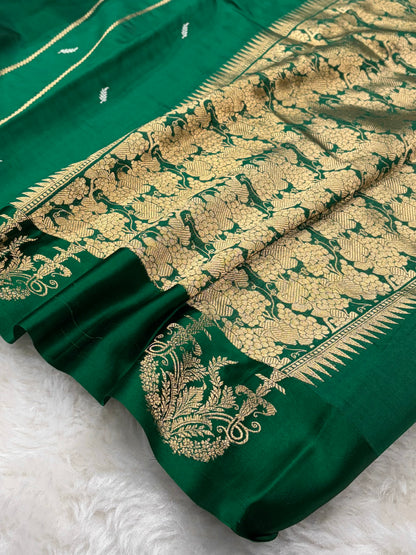 Bottle Green Shades Rangkart Handwoven Pure Katan Paper Silk RM-44